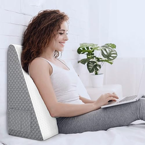 Zenithia Großes orthopädisches Keilkissen,Stützkissen für Rücken,Beine und Knie,zum Lesen und Ansehen im Bett,waschbarer Bezug mit Reißverschluss,Weiß