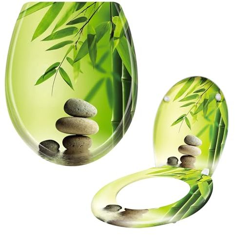 Suusolny WC Sitz Absenkautomatik Toilettendeckel mit Absenkautomatik，Softclose aus Duroplast und Edelstahl Toilettensitz in Universal Größe - Grün Bambussteinkunst
