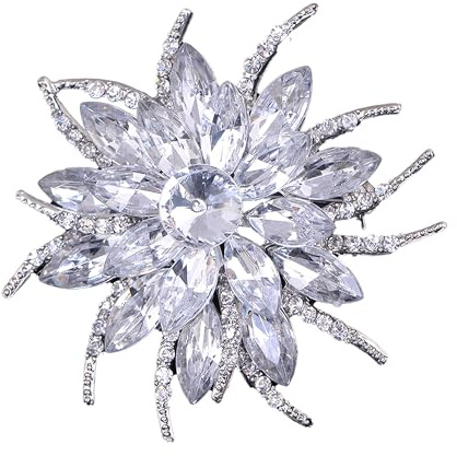 GFM® Vintage inspirerad art deco blomma kristallbrosch för bröllop födelsedag årsdag, Small, Metall, Kristall