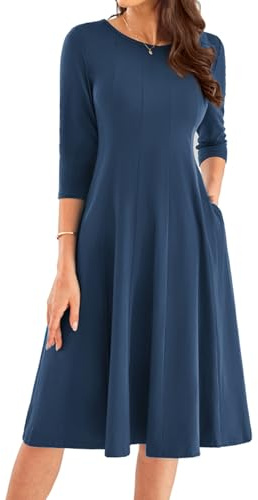 GRACE KARIN Vintage 3/4-ärm A-linje midi-klänning bröllop gästklänningar för kvinnor UK bal formell vintage, marinblå, L