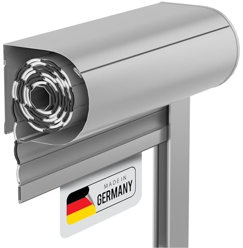 Rollwin Vorbaurollladen Elektrisch - Grau ähnl. RAL 7038 KOMPLETTES SYSTEM - Aluminium Rolladenkasten 170mm mit Rollladenmotor und Rolladenführungschienen zum Nachrüsten DEUTSCHE Produktion