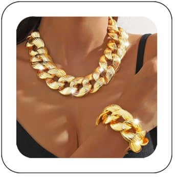 Reaky Punk Necklaces Set Gold Chunky Cuban Link Necklace Chains for Women (A)