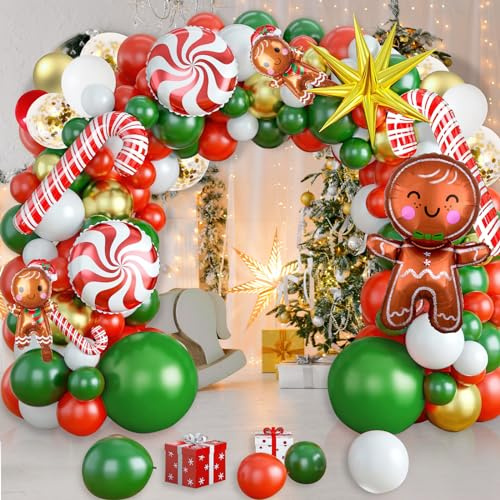 XIMEY Palloncini Natalizi 115 Pezzi Palloncini Natale, Addobbi Natalizi con Palloncini, Palloncini per Arco rossi verdi oro bianco, Ghirlanda Palloncini Natale, Arco Palloncini Natale, Festa Natale
