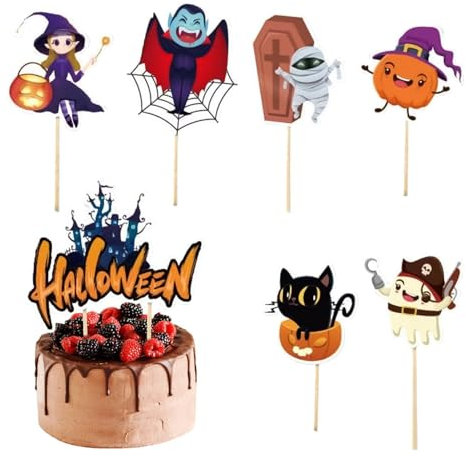 Vampire Cupcake Toppers,7X Halloween Cupcake Picks - Horror Castle, Zombie, Ghost, Witch, Vampire, Pumpkin Halloween Cupcake Decorations For Party