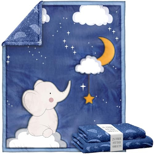 PalmLion, 3 Piece Crib Comforter Set Including Baby Washcloths, Crib Bedding Set for Girls, Baby Blankets for Boys, Bedding Set for Children Made 100% Polyester