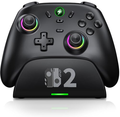 ALEEMTRY Switch Controller Kompatibel mit Switch 2/Switch/Lite/OLED, Wireless Switch Pro Controller mit Ladestation/RGB Hall Effect Joysticks/1000 mAh Akku/Turbo/Dual Vibration