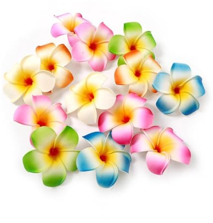 10 Stück 7 cm mehrfarbige Hawaii-Plumeria-Blumen-Clips, Strand-Schaum-Blumen-Kopfschmuck, Strandparty, Haarspangen, künstliche tropische Blumen-Haarnadeln für Hochzeit, Schönheit, Körperpflege,