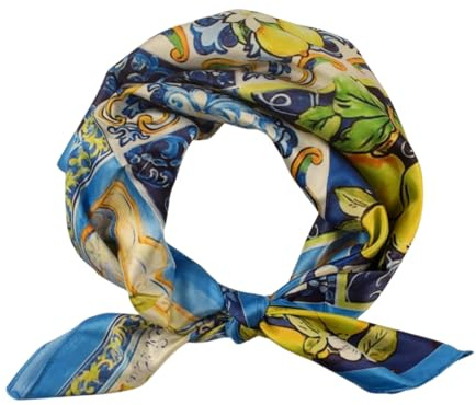 fashionchimp Bandana i fin tygkvalitet med motivtryck, Nicki-halsduk för kvinnor och män, sidenkänsla, 70 x 70 cm, Blå 1983, 70x70 cm