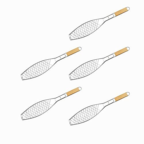 Set da 5 pezzi per barbecue da pesce: cestino antiaderente con manico, pinza per barbecue, griglia per barbecue, griglia per pesce