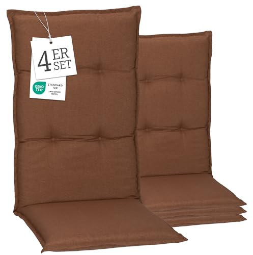 Beo® Turin Hochlehner Gartenstuhl-Auflagen 4er Set inkl. Kopfteil | Waschbar, Made in EU, Öko-Tex Standard | Atmungsaktive, UV-beständige Sitzkissen Outdoor | 8 cm dick