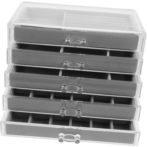 Ciieeo Steinvitrine Acryl 5-lagig Mit Fächern Samt Ausgekleidet Klare Vitrine Für Steinsammlung Schmuck Kristalle Muscheln Organizer