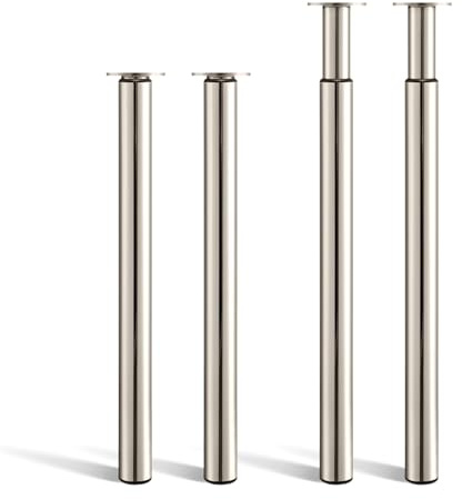 CROWNSHOP Adjustable Table Legs 4PCS 71-110cm Brushed Nickel Metal Legs | Heavy Duty Adjustable Brushed Nickel Metal Table Leg With Folding Design, Ideal For Worktops, Breakfast Bars And Desks.