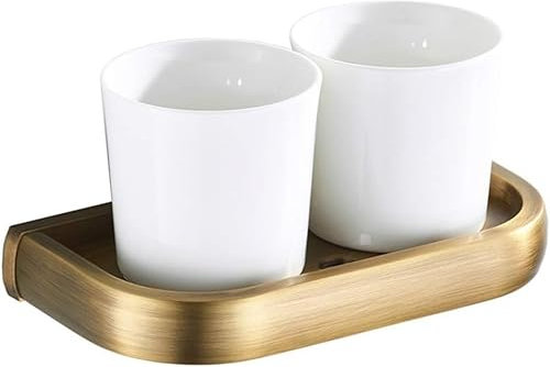 .YSPJ Portaspazzolino retrò Portabicchieri per spazzolino in Ottone a Parete Boccale in Ceramica Bianca Accessori per la Decorazione dell'hardware del Bagno 19,5 cm