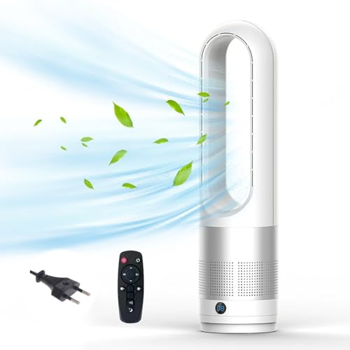 2025 Nouveau Ventilateur Colonne Sans Pale De 18 Pouces - Ventilateur Tour Silencieux 40W Avec Télécommande, Oscillation 80°, Conception Sûre Pour Les Enfants, Pour Chambre / Bureau (Argent métallisé)