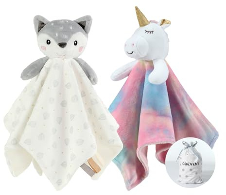 CREVENT Kuschelige Plüsch-Babydecke, Kuscheldecke für Mädchen und Jungen, Geburtstag (Einhorn + Hirsch)