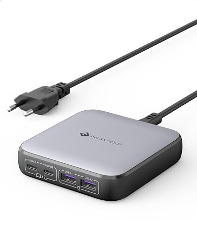 NOVOO Chargeur USB C Rapide 65W 4 Ports Adaptateur avec 1.5M Câble Alimentation Compatible avec MacBook Pro Air iPad iPhone 15 Plus Pro Max 14 13 12 Galaxy S24 Ultra Plus