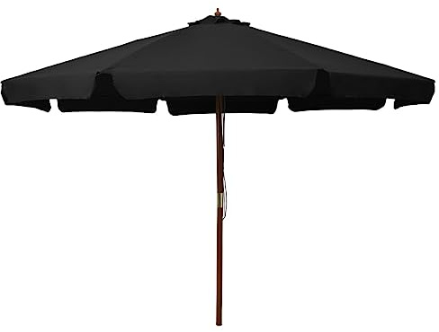 Ombrellone da Giardino 330 cm, Palo in Legno con Doppia Carrucola, Nero, Tessuto Poliestere Resistente UV, per Piscina Balcone e Spiaggia, 240 cm Altezza