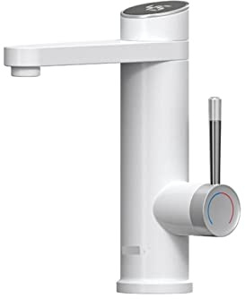 Electric Water Heater 2 in 1 Basin Faucet Heated Water Tap 120° Swivel Electric Faucet Heater for Home Robinet Fast Heating(Matte White)