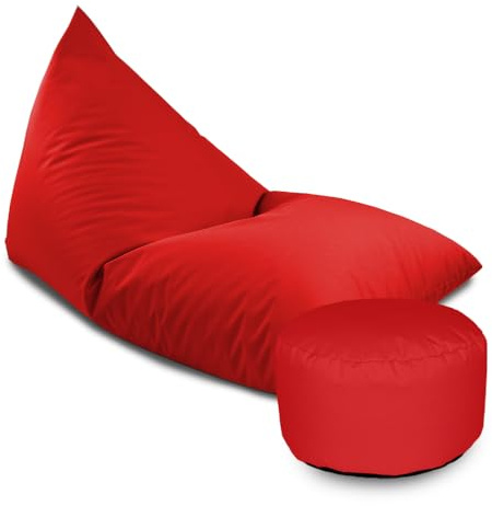 rucomfy Beanbags Kids Outdoor Humbug Bean Bag Chair, Childrens Garden Lounger. Arrives Filled. Machine Washable Water Resistant - 78 x 119 x 70cm (With Footstool, Red)