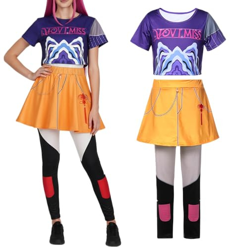 Rumi K-pop disfraz infantil, Disfraz demon Zoey Mira, k-pop, cosplay demon hunter carnaval y Halloween; conjunto inspirado idol asiática (Lila Mira, 7-9)