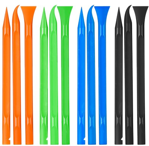 Plastic Scraper Tool, 12 PCS Non-Scratch Crevice Cleaning Tool Pen-Shaped Car Detailing Scraper for Tight Spaces, Stickers, Labels, Oil Stains, Kitchen, Dirt - Carbon Fiber Plastic, 4 Colors