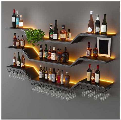 TAUODUYY 160cm Modern LED Wine Rack Wall Mounted,3-Tier Floating BarShelves