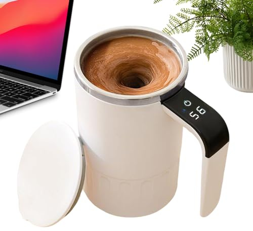 Manolyee Stirring Mug,380ml Stainless Steel Rechargeable,Self Stirring Mug with Lid - for Milk Tea Cocoa Powder Home Kitchen Office Travel Camping Party Christmas Birthday