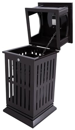 Edelstahl Mülleimer Outdoor 40x40x90cm, Schwarz Abfalleimer mit Schloss und Aschenbecher, Doppelseitiger Offener Müllbehälter aus 201 Edelstahl & Verzinktem Blech für Garten, Park, Terrasse, Café
