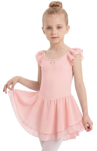 AOOWU Vestido de Ballet para Niña, Maillot de Danza Tutú, Traje de Ballet para Niñas con Falda Irregular con Cierre de Broche en la Entrepierna, para Clases de Danza