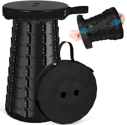 Sgabello Pieghevole Portatile, Sgabello Telescopico, Sgabello da Campeggio Leggero, Altezza Regolabile, Ideale per Campeggio, Giardino, Escursionismo, Pesca, Capacità di Carico 180 kg