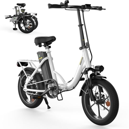 14/16 inch Electric Bikes for Adults/Teens, Portable Folding Commute Ebike with High‑Capacity Battery, Max 50-88KM Range, 250W Brushless Motor, LCD Display, Dual Disc Brake, Front‑fork Suspension