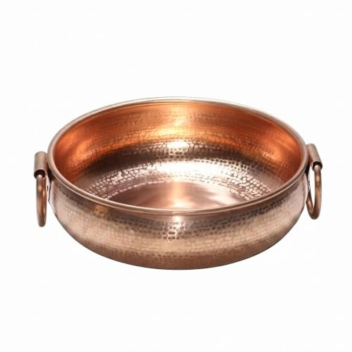 FytStycale Olla Cobre Martillado Boca Ancha Olla Inducción Bowl bajo Caldero para Sopa, Cobre Martillado Con Asas, Olla De Inducción, Sopa Clara, 28cm