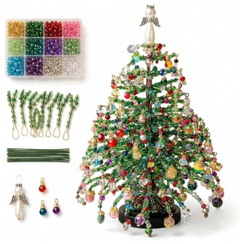DIY Beaded Christmas Tree Kit, with Colorful Beads & Ornaments | DIY Crystal Bead Christmas Tree Making Kit, Handmade Holiday Craft Set, Christma-s Craft Gift for Craft Lovers