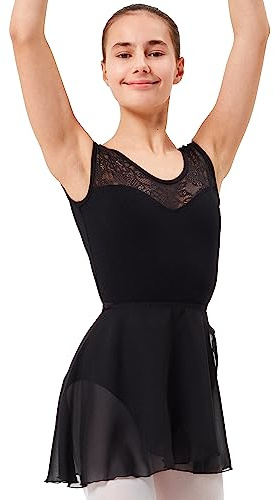 tanzmuster ® Wickelrock Mädchen Ballett - Emma - aus transparentem Chiffon - lockerluftiger Ballettrock zum Binden für Kinder in schwarz, Größe:152/158