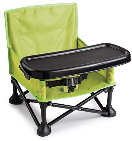Summer by Bright Starts Pop 'N Sit Portable Booster Chair, Floor Seat, Indoor/Outdoor Use, Compact Fold, Green, 6 Mos - 3 Yrs