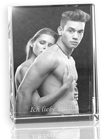 VIP-LASER 2D Gravur Glas Kristall Flachglas selbststehend Hochformat mit dem Foto von Deinem Papa oder Opa. Dein Wunschfoto für die Ewigkeit Mitten in Glas! Groesse XL = 105x80x30mm