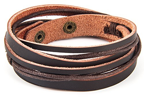 Chic Exquise Designs Handmade Genuine Vintage Leather Wrist Cuff Wrap Bracelet Adjustable (A: 1 Brown)