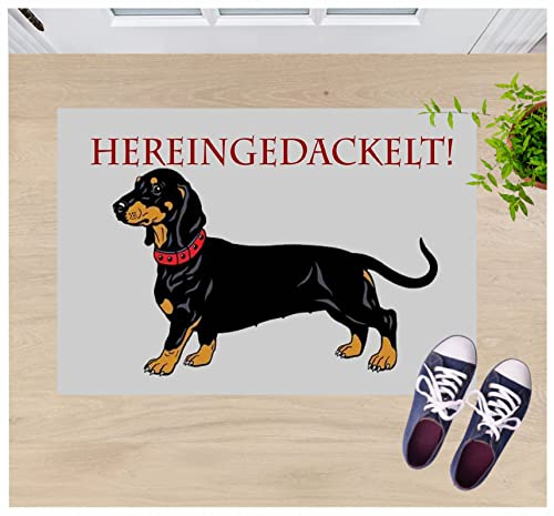 Crealuxe Fussmatte Hereingedackelt - Fussmatte Bedruckt Türmatte Innenmatte Schmutzmatte lustige Motivfussmatte