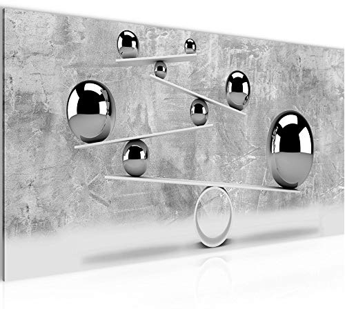Runa Art Wandbild 3D Kugeln 1 Teilig 100 x 40 cm Modern Bild auf Vlies Leinwand Abstrakt Illusion Wohnzimmer Grau 504312b