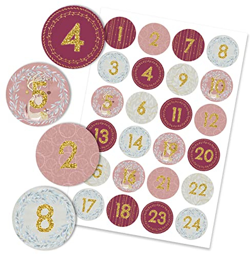 Papierdrachen 24 Adventskalender Zahlenaufkleber 2025 - Rehe dezent - Sticker 4cm - zum Basteln und Dekorieren deines ganz persönlichen Adventskalenders