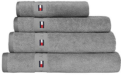 Tommy Hilfiger Handtuch aus Baumwolle, einfarbig, silberfarben, 50 x 100 cm