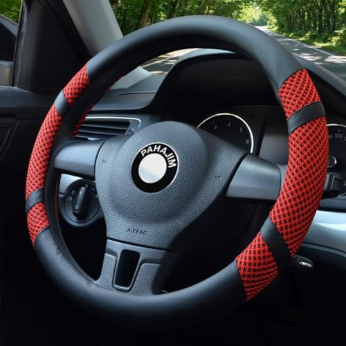 Pahajim Auto Lenkradbezug Lenkrad Bezug Microfiber Leder Anti Rutsch Lenkradabdeckung Breathable Autozubehör Innenraum Universal 38 (Rot)