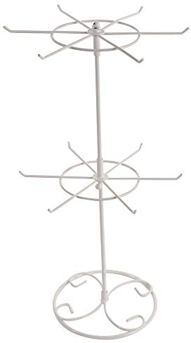 LouisaYork Jewellery Ring Display Stand Holder Rack,Rotating Jewelry Rack,2-Tier Bracelet Necklace Storage Rack Keyring Display Hanger Gift for Girls Women (White)