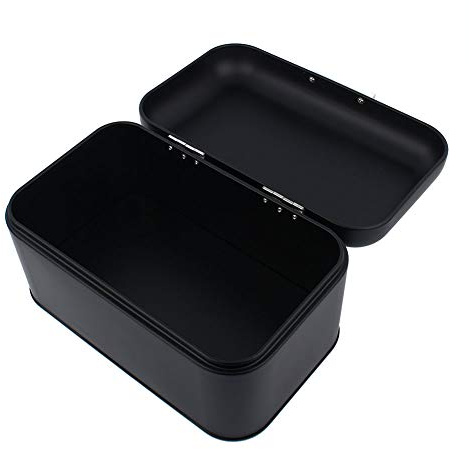 TOPINCN Metal Bread Bin Solid Color Retro Kitchen Storage Box Large Capacity Home Food Cream Storage Tin Container Organiser (Black)