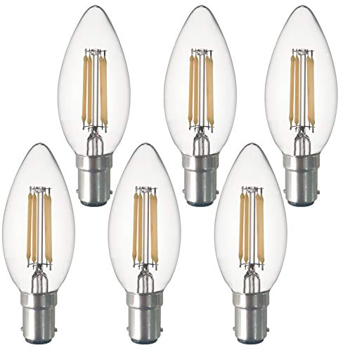 SD LUX B15 b15d Kerzenlampe, SBC Filament, LED-Kerzenleuchter, Vintage-Leuchtmittel, C35, kein Flimmern, kleiner Edison-Bajonett, 4 W (entspricht 40 W), 450 lm, Warmweiß, 2700 K, 6 Stück