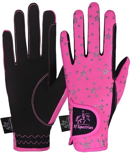 AFE Kids Gloves For Girls Boys Unisex Horse Riding Gloves Outdoor Gloves Sports Gloves Cycling Gloves For Children Black Blue Pink Star Design (Pink Star Design, X-Small)