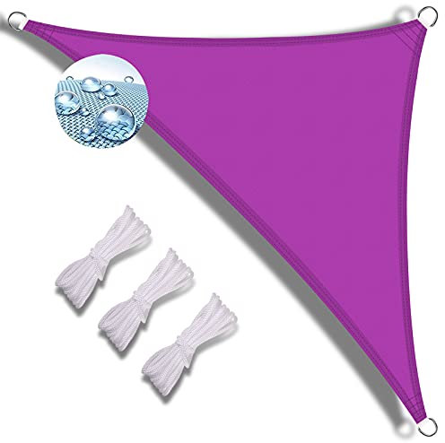 MEEYI Telo da Sole 4x4x5.7 Riso tendalino Laterale avvolgibile Tenda Parasole Esterno ombreggiante Giardino Tenda a Vela ombreggiante Triangolare Resistente allo Strappo con Corda di Fissaggio-Viola