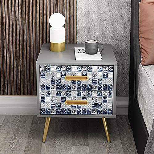 Stick on Tiles Blue Silver Checkered Tile Stickers PVC Self Adhesive Wall Tiles Heat Resistant Tile Stickers for Kitchen Bathroom Waterproof Peel and Stick Floor Tiles Tile Paint 15x15cm