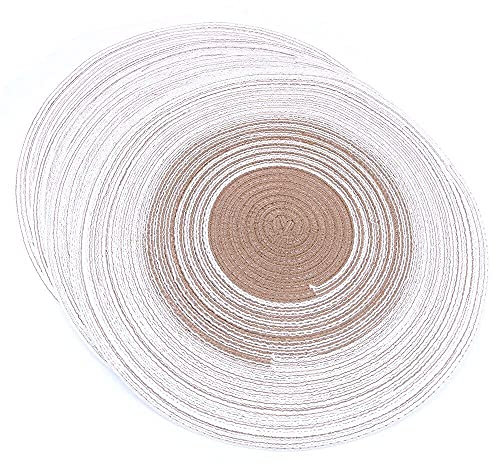 Alnicov Juego de 4 Salvamanteles Individuales Redondos, Bajoplatos de Mesa, de Ratán Tejido de Algodón, Antideslizantes, Lavables para Comedor, Vacaciones, Navidad, Cocina, 36 cm (Café Degradado)