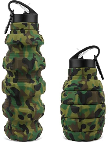 Borraccia Da Viaggio Pieghevole 580ML, Borraccia Silicone Pieghevole Riutilizzabile Senza BPA, Per Ciclismo Trekking Palestra ,Borracce Sportiva Portatile A Prova Di Perdite Con Moschettone